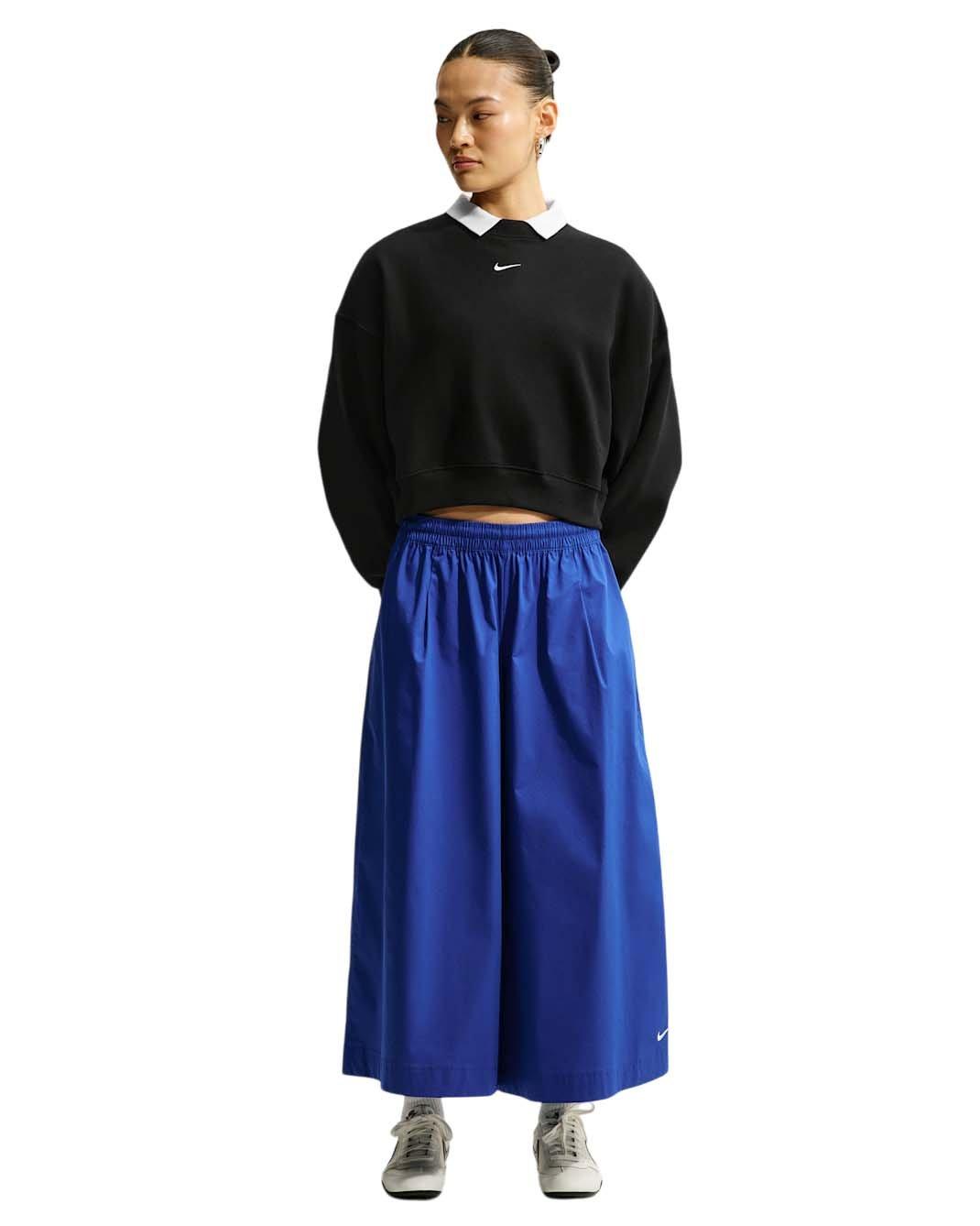 Nike Women's Studio Fleece Medium Weight Oversized Cropped Crewneck - Black/Off-White - BLACK/OFF-WHITE